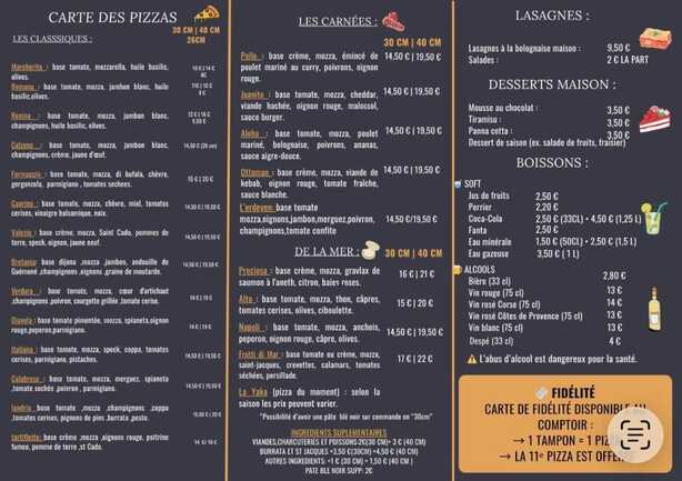 Yaka Pizz menu