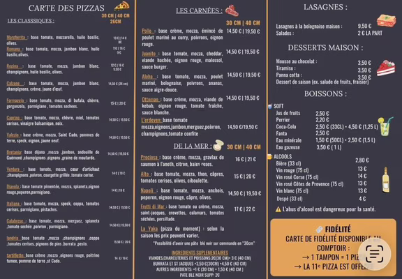 Yaka Pizz menu